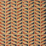 Patterned fabric with geometric design in red, blue, and beige.