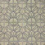 Fabric with geometric sun pattern in light blue with navy blue outline