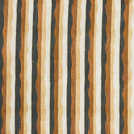 Woven fabric swatch in a curvy hand-painted stripe pattern in shades of brown, tan and white.