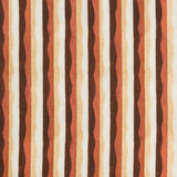 Woven fabric swatch in a curvy hand-painted stripe pattern in shades of brown, gold, rust and white.
