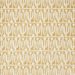 Woven fabric swatch in an abstract tulip print in a repeating stripe on a light orange field.