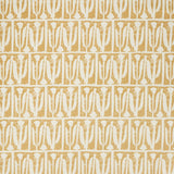 Woven fabric swatch in an abstract tulip print in a repeating stripe on a light orange field.