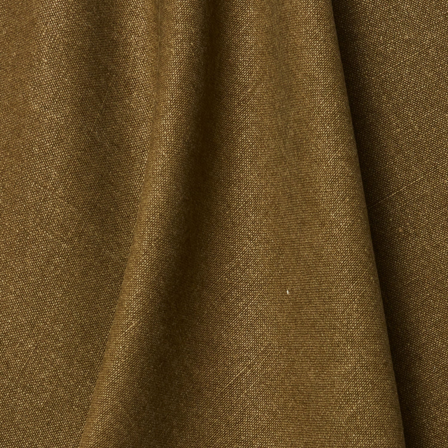 A draped swatch of linen fabric in a solid olive green color.