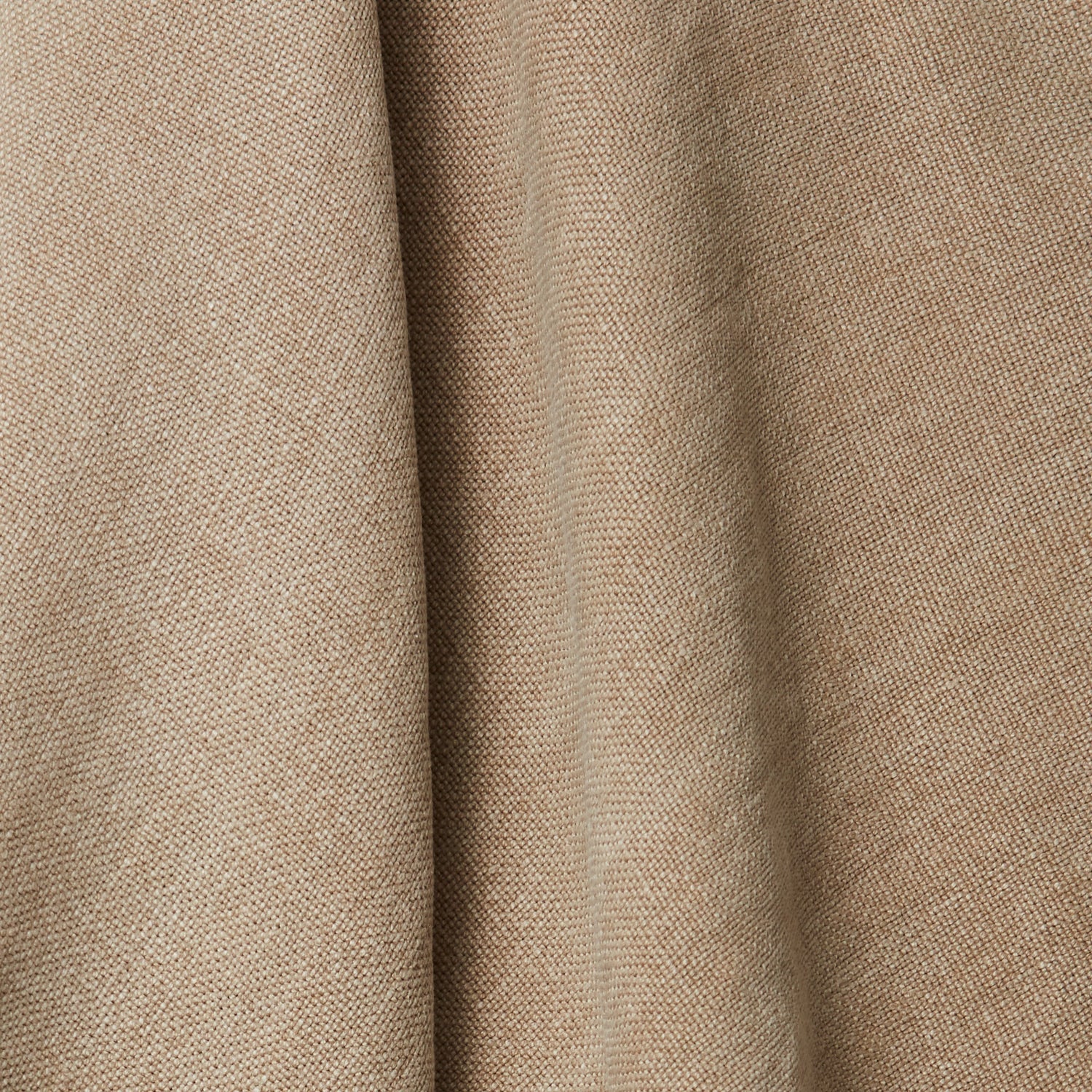 A draped swatch of blended linen fabric in a solid tan color.