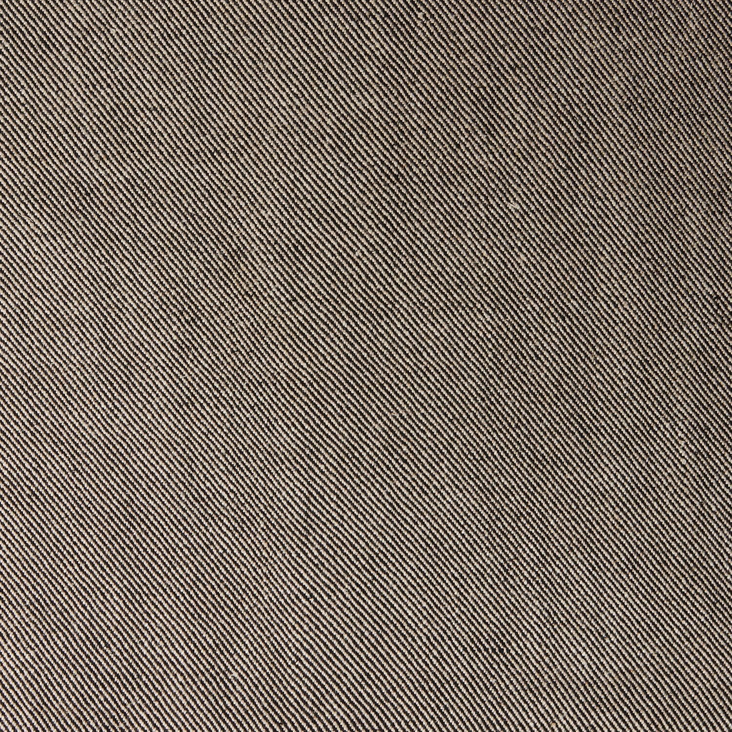 A swatch of linen fabric with a small-scale pattern of diagonal stripes in dark brown and tan.