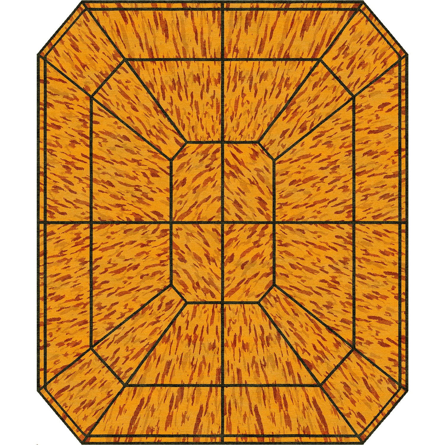 Handknotted rug in an emerald shape with texutral tortoiseshell pattern. 