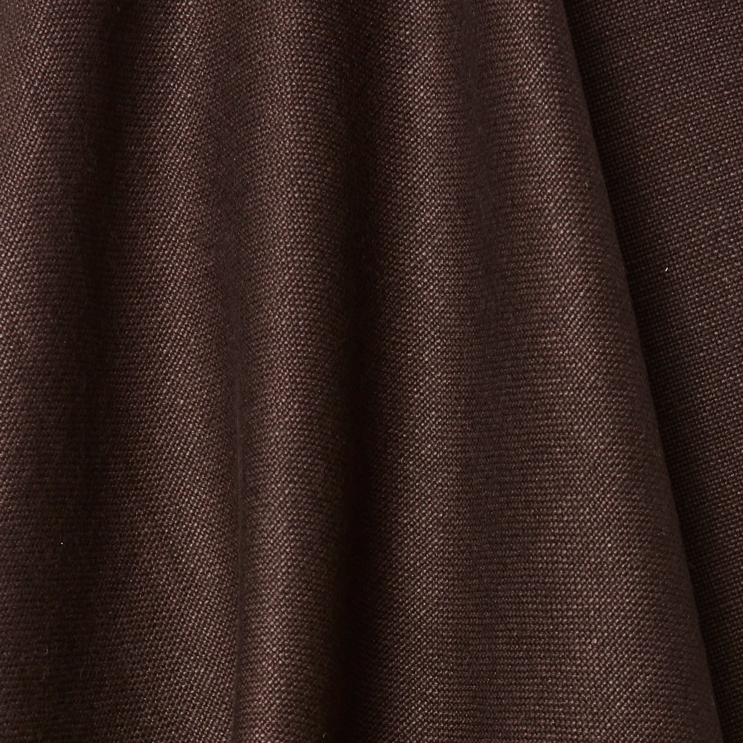 A draped swatch of blended linen fabric in a solid espresso brown color.