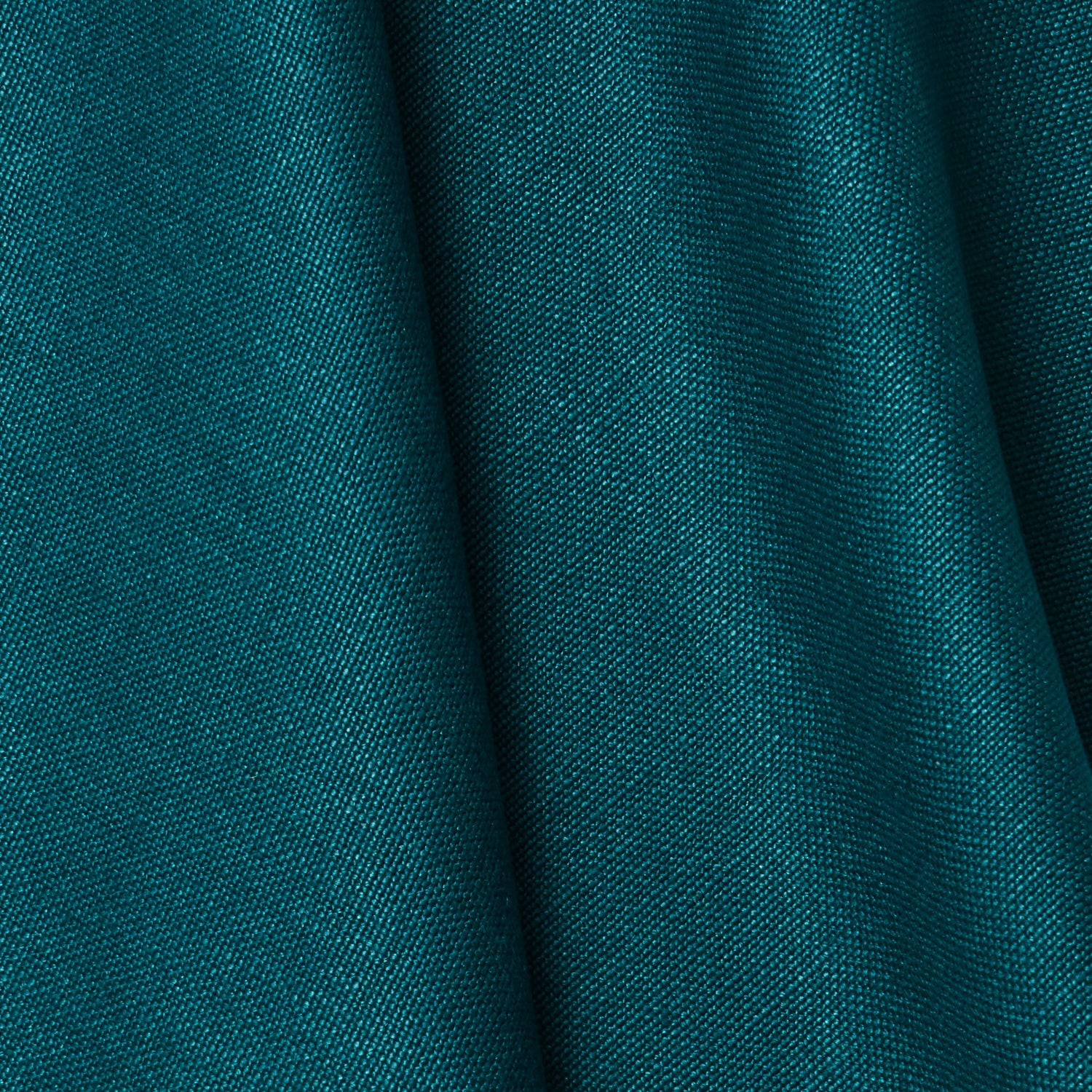 A draped swatch of blended linen fabric in a solid turquoise color.