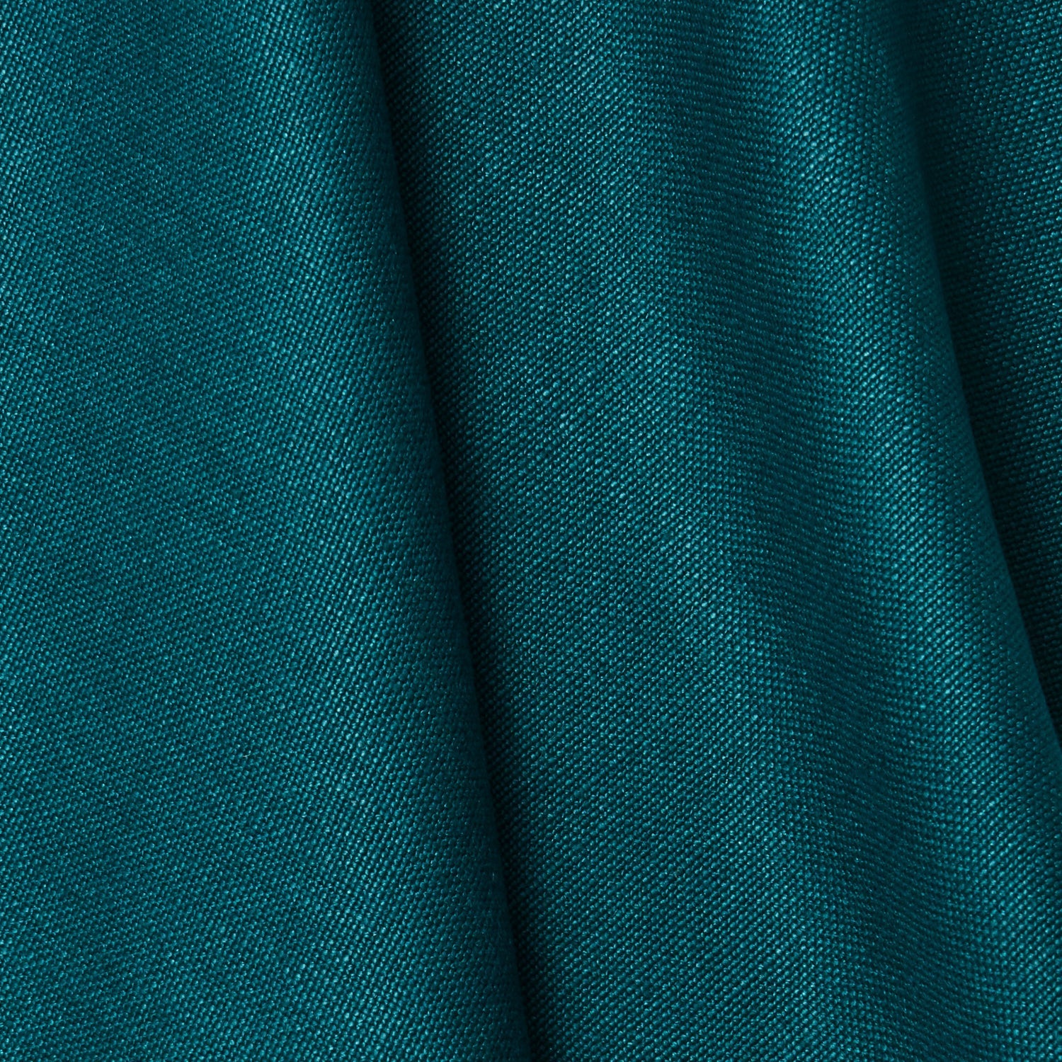 A draped swatch of blended linen fabric in a solid turquoise color.