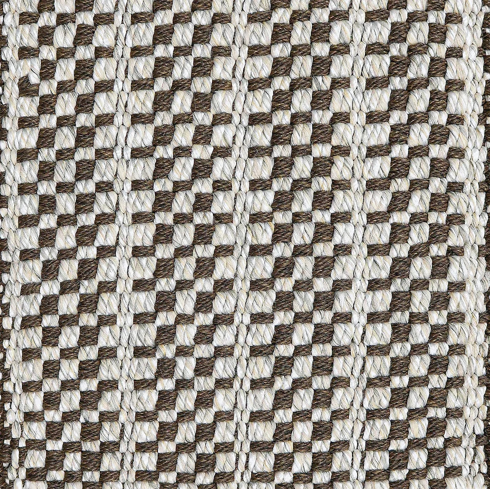  Broadloom carpet in a small scale plaid in brown and cream.