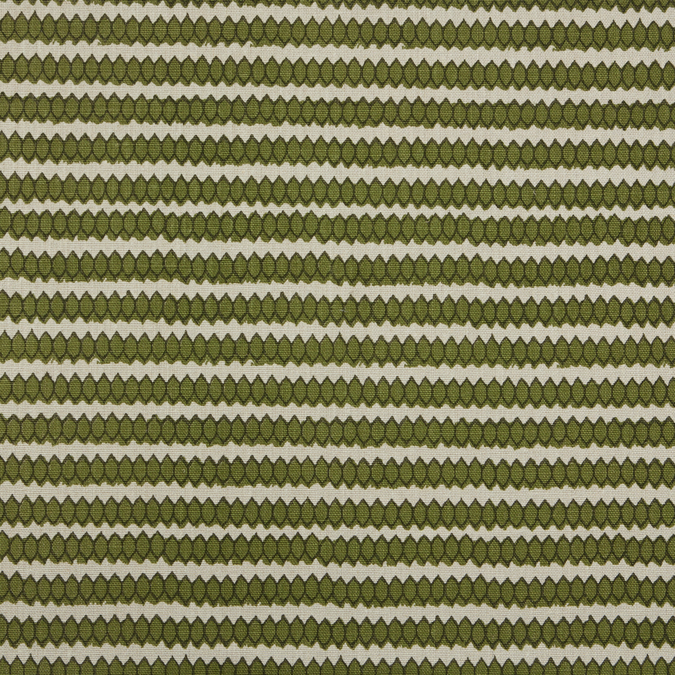 Swatch of fabric with rows of hand-drawn green and olive honeycomb shapes on a cream background.