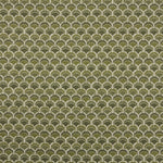 Swatch of fabric with a repeating Japanese-inspired scalloped pattern in shades of green, sage and tan.