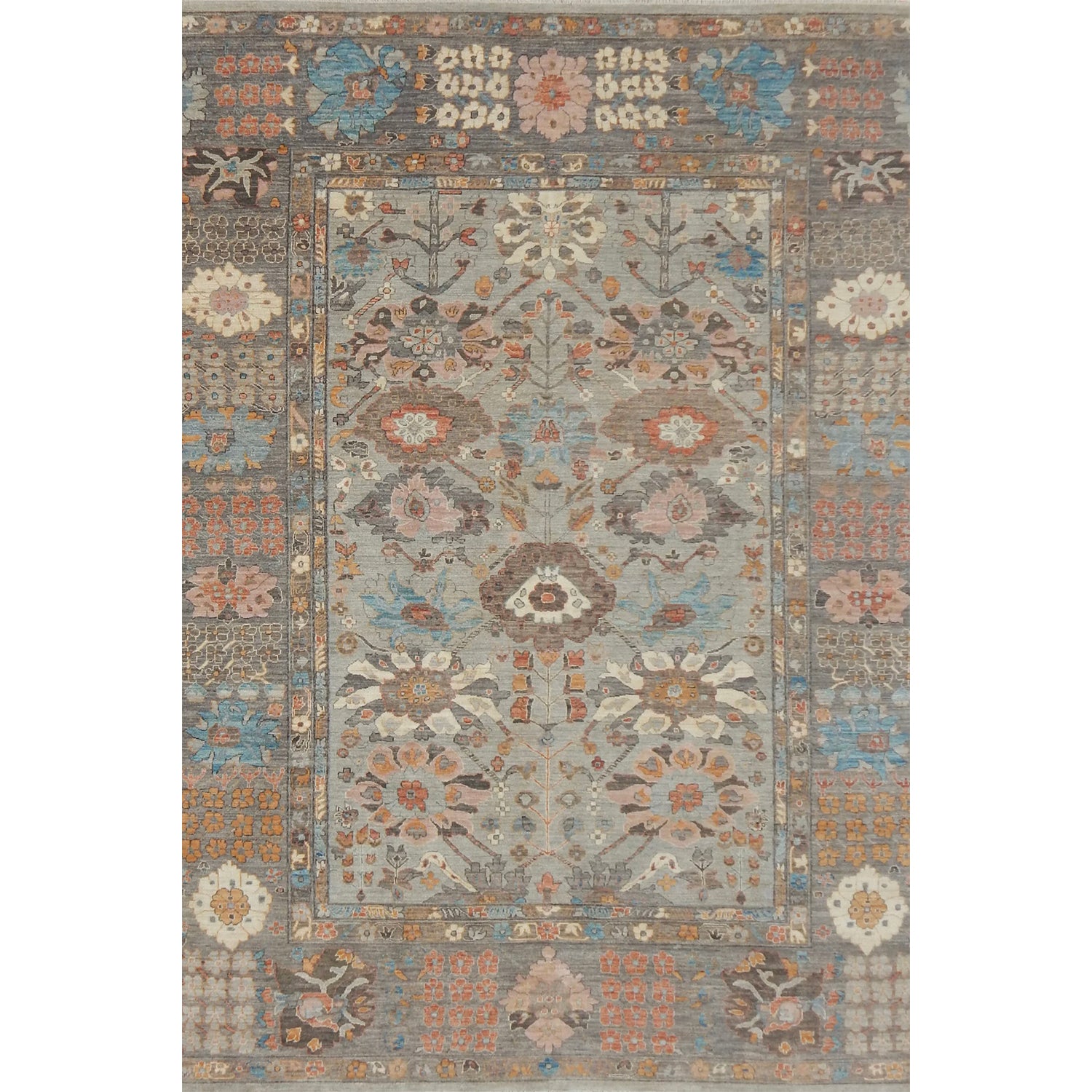 Decorative rug with floral pattern on a plain background