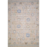Decorative rug with floral and animal patterns on a beige background