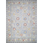 Decorative rug with floral patterns on a light blue background
