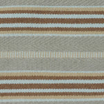 Handmade rug with stripes in grey, blue and brown.