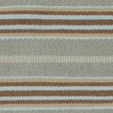 Handmade rug with stripes in grey, blue and brown.