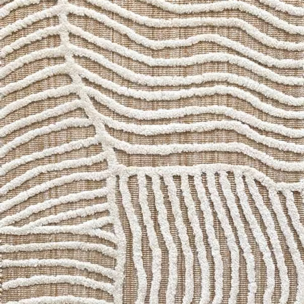 Textured carpet with wavy pattern in beige and white