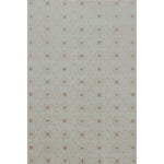 Gand woven rug in a floral filigree pattern in grey, brown and cream on a grey-blue field on white. 