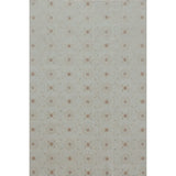 Gand woven rug in a floral filigree pattern in grey, brown and cream on a grey-blue field on white. 