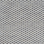 Flatweave rug with small scale lattice in white with charcoal grey field. 