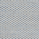 Flatweave rug with small scale lattice in white with light blue field. 