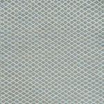 Flatweave rug with small scale lattice in white with aqua blue field. 