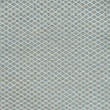 Flatweave rug with small scale lattice in white with aqua blue field. 