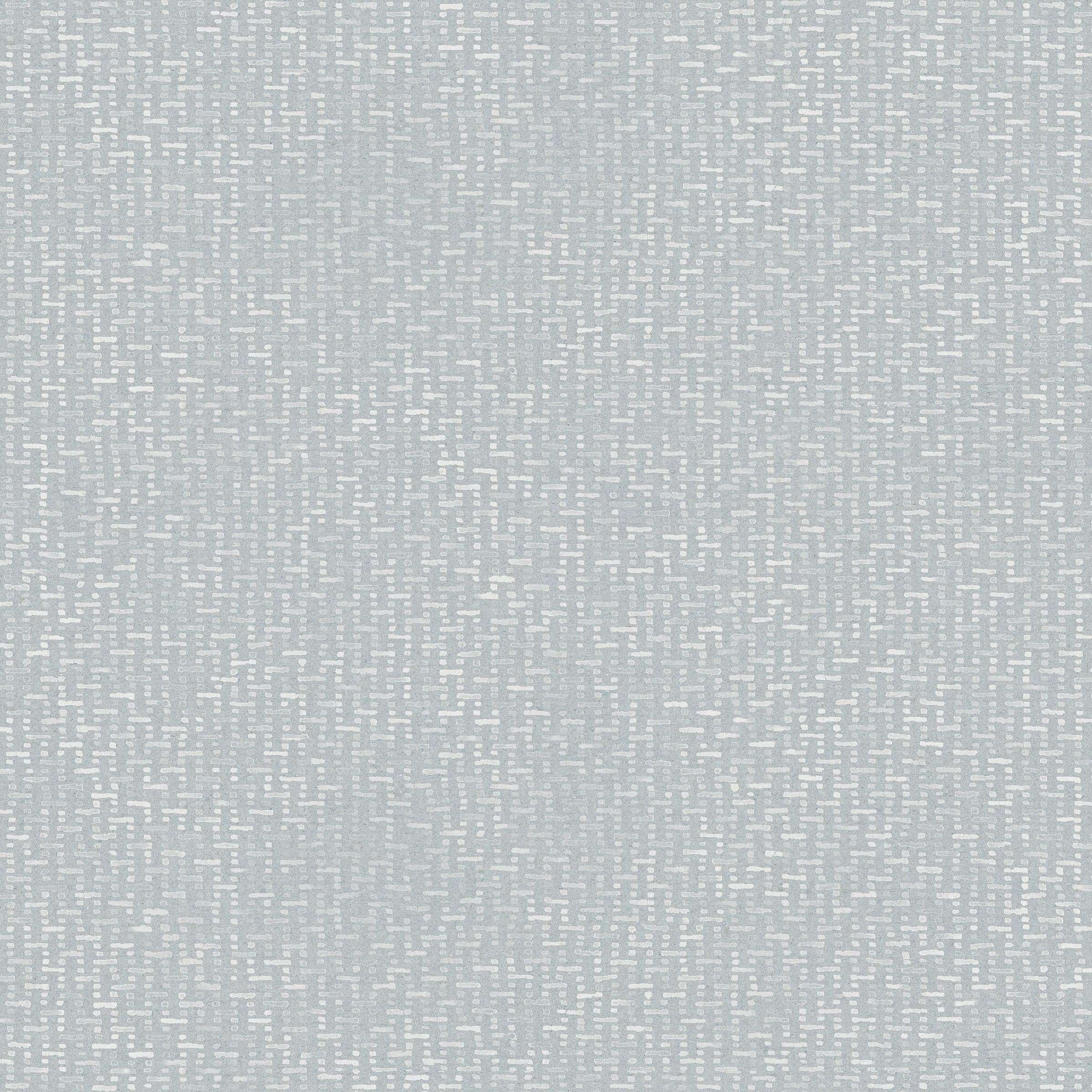 Detail of wallpaper in a small-scale grid pattern in shades of light blue.