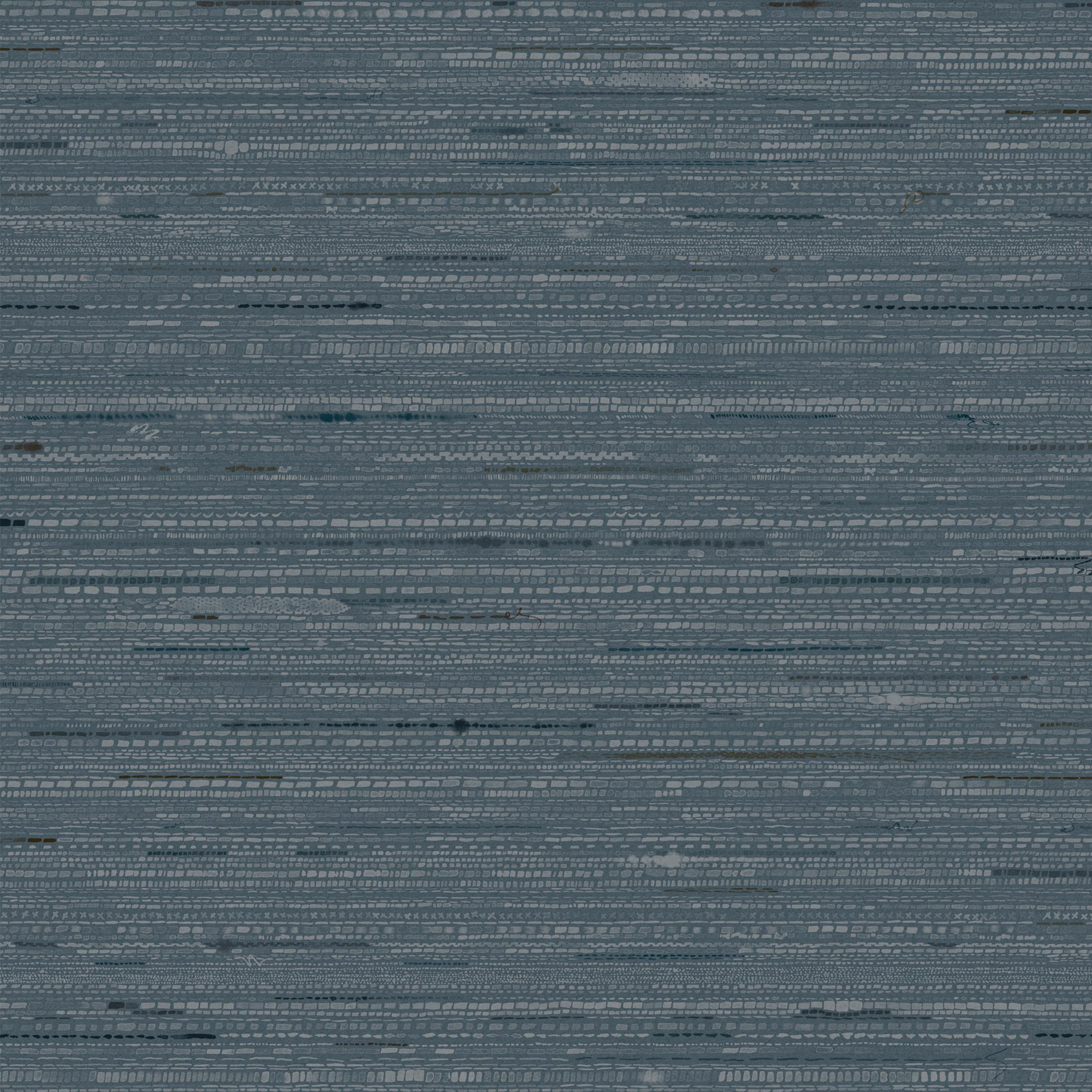 Detail of wallpaper in a textural striped pattern in shades of blue and navy.