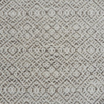 Flatweave rug with an intricate diamond pattern in white and heathered taupe