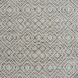 Flatweave rug with an intricate diamond pattern in white and heathered taupe