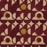 Curvilinear art deco inspired pattern in rust red, ochre and ecru.