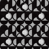 Curvilinear art deco inspired pattern in black, grey and white.