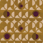 Curvilinear art deco inspired pattern in ochre, beige and purple.