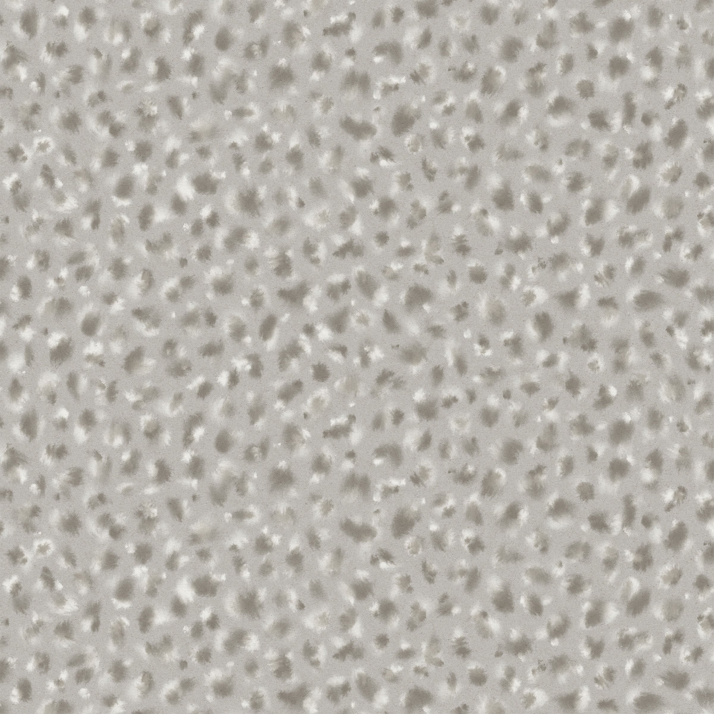 Detail of fabric in a painterly animal print in white and gray on a light gray field.