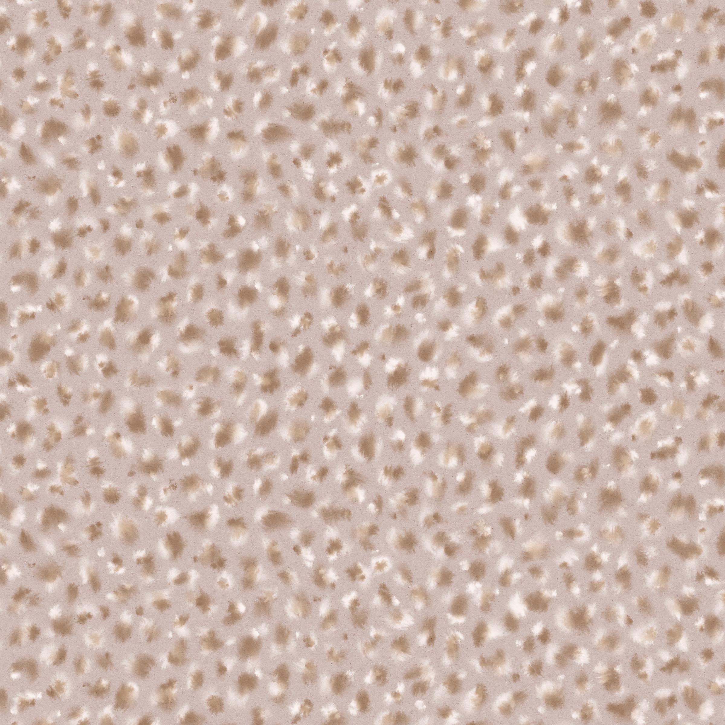 Detail of wallpaper in a painterly animal print in cream and brown on a dusty pink field.