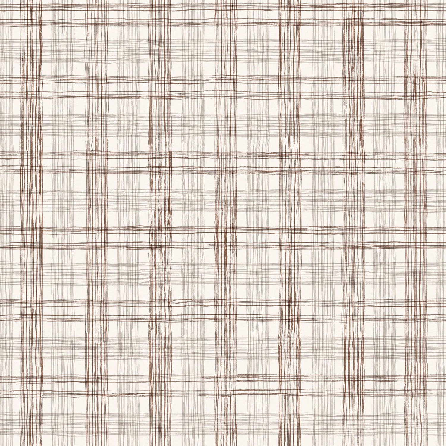 Fabric with watercolor plaid pattern in shades of dark brown.