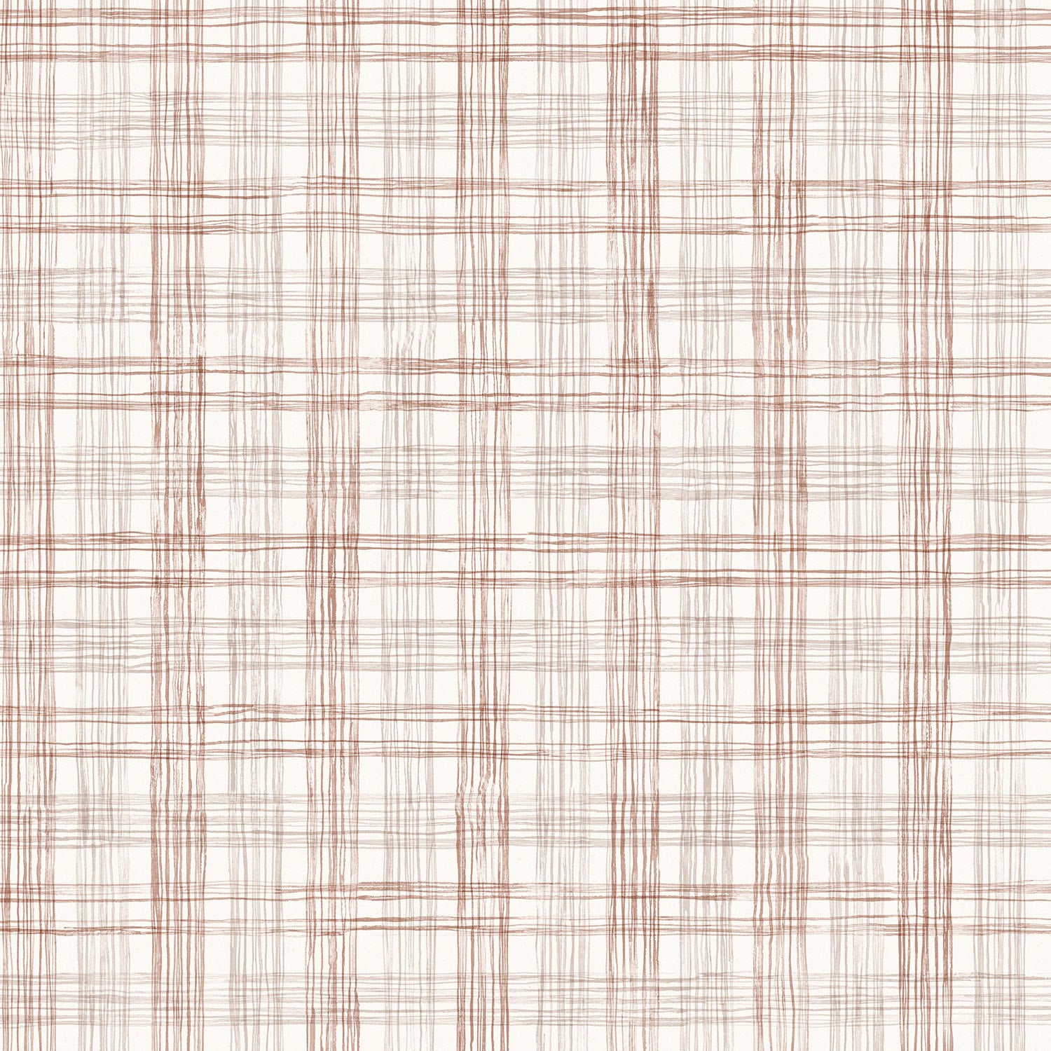 Wallpaper with watercolor plaid pattern in shades of rust brown. 