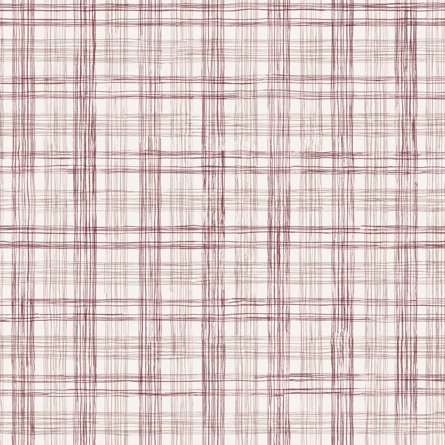 Fabric with watercolor plaid pattern in shades of wine red.