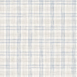 Wallpaper with watercolor plaid pattern in shades of light blue. 