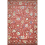Decorative rug with intricate patterns on a red background