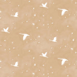 Flying geese and star pattern in white on a warm tan watercolor field. 