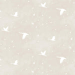 Flying geese and star pattern in white on a pale ecru watercolor field.