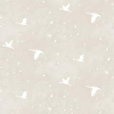Flying geese and star pattern in white on a pale ecru watercolor field.