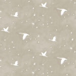 Flying geese and star pattern in white on a taupe watercolor field.