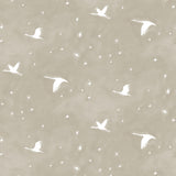 Flying geese and star pattern in white on a taupe watercolor field.