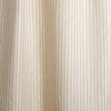 Draped fabric with hand drawn ticking stripe in caramel and grey on white.