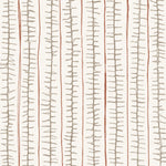 Detail of wallpaper with hand drawn ticking stripe in  grey and rust red on white. 
