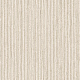 Fabric with hand drawn ticking stripe in olive green and brown on white. 
